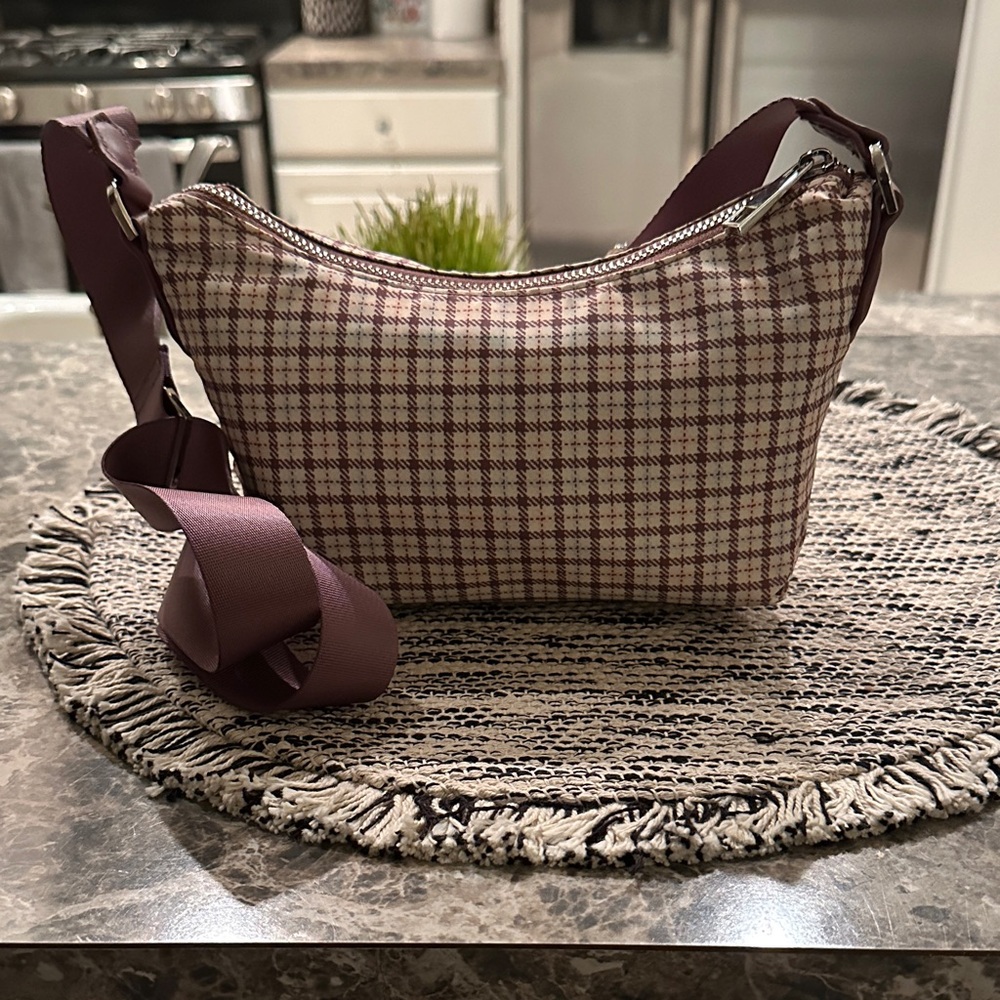 Plaid Crossbody Bag - Purple and White